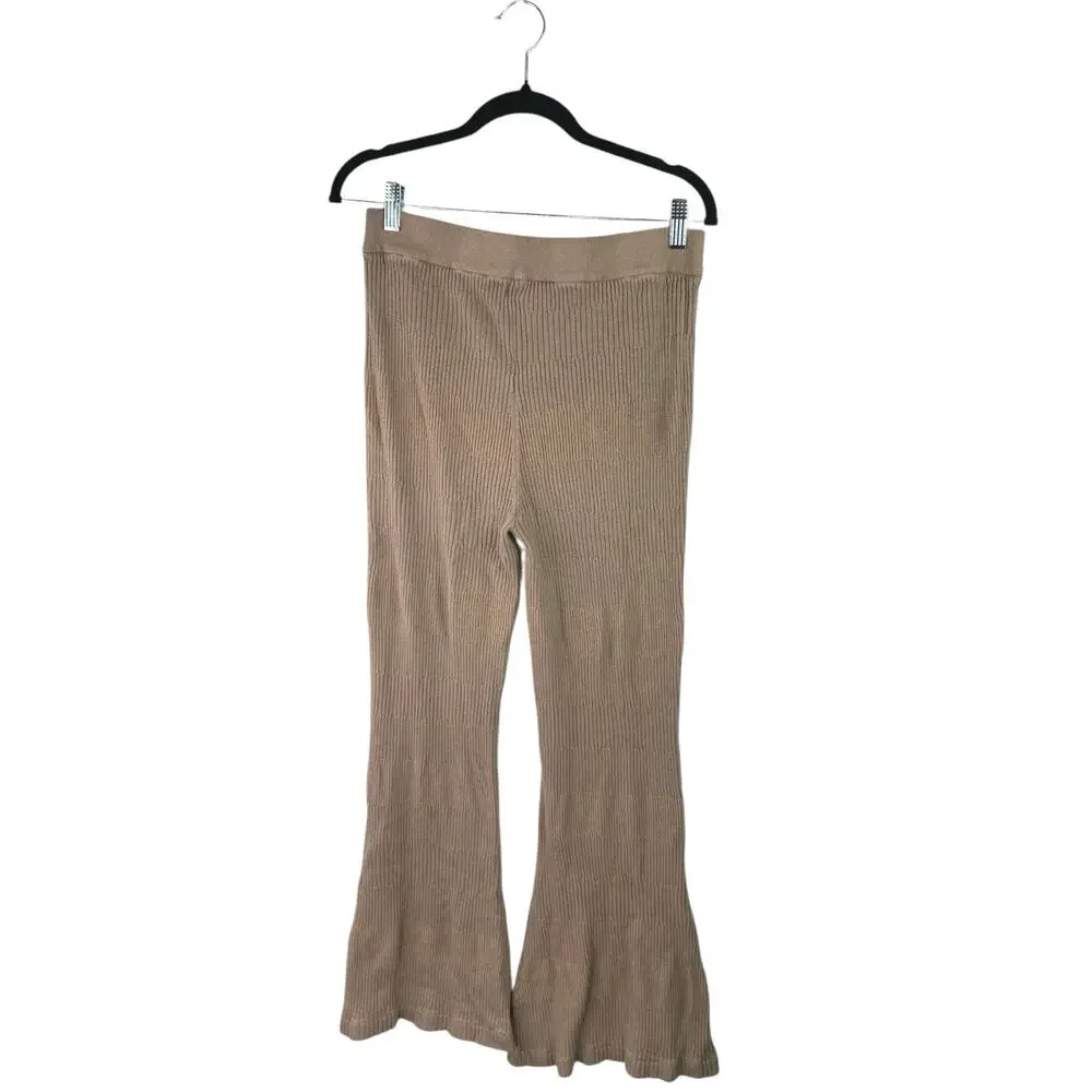 Song Of Style Tan Rib Knit High Waist Flared Bootcut Trousers Leggings Pants XL
